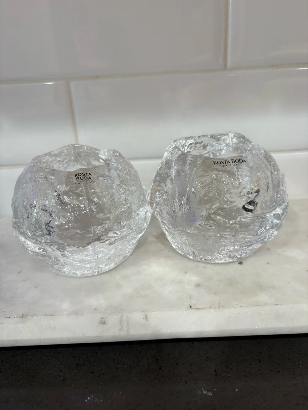 Kosta Boda Clear Textured Glass Votives - Pair